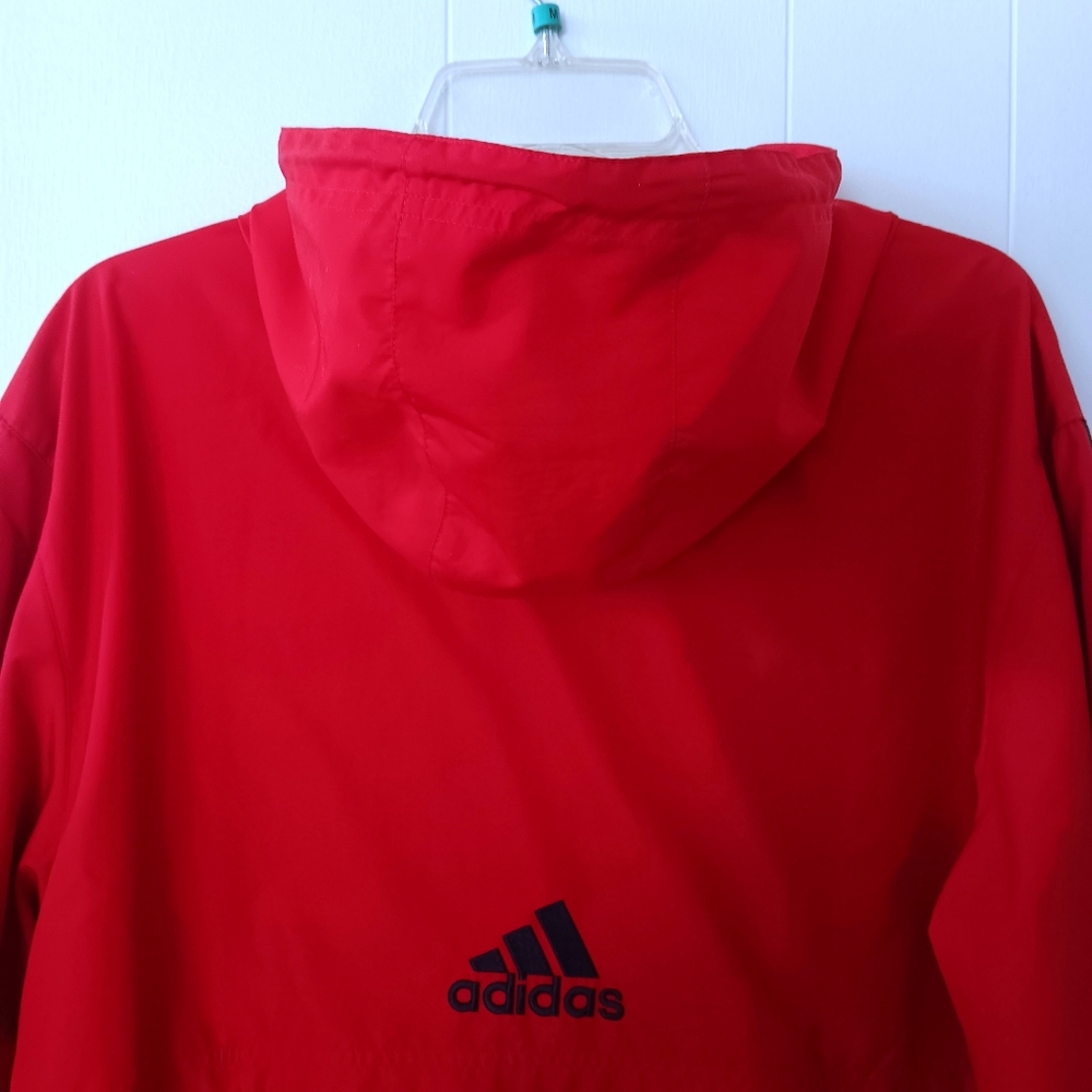 Adidas Men's Sporty Red Striped ClimaProof Hooded Pullover Windbreaker Jacket S - Picture 10 of 15
